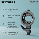 Welborn S1 Bracket S-Type Elinchrom S Mount Holder - Flash Mounting Solution for Speedlite , Snoot , and Softbox - Elevate Your Photography