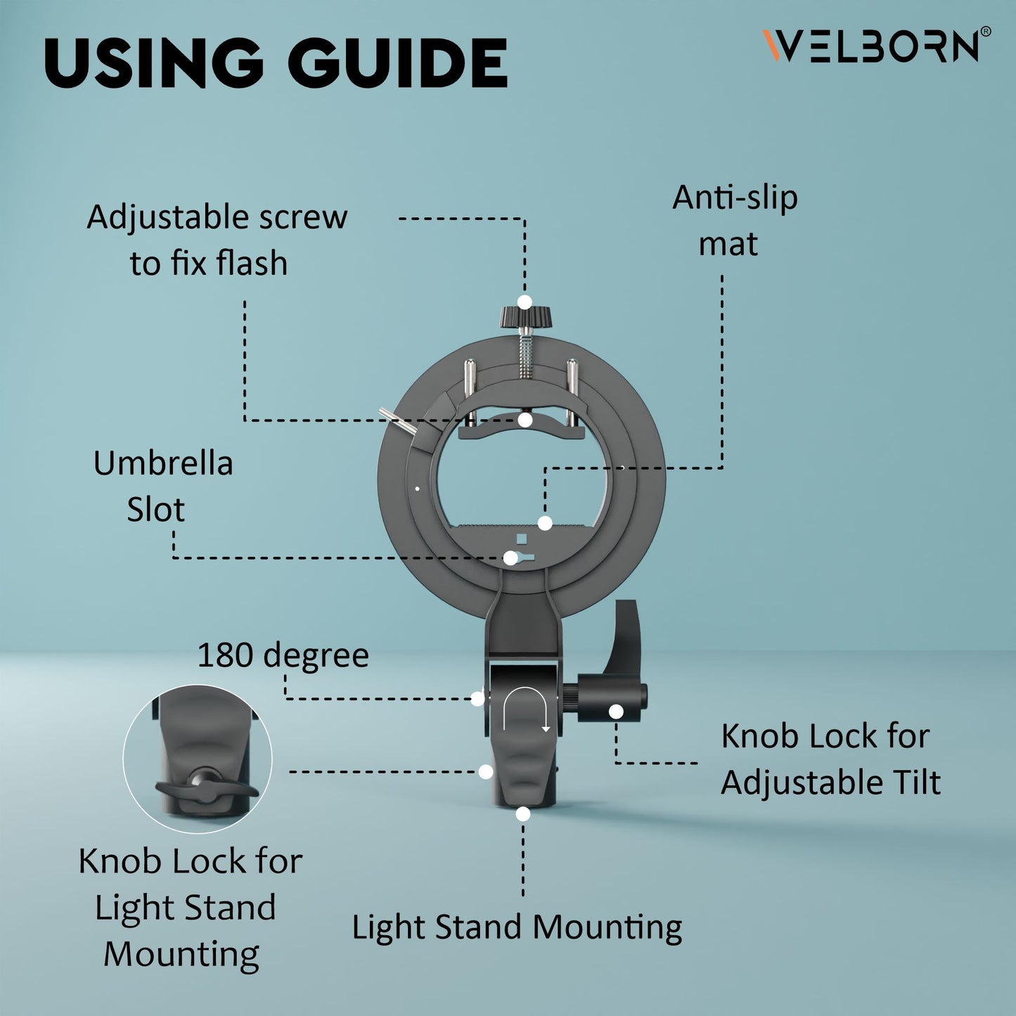 Welborn S1 Bracket S-Type Elinchrom S Mount Holder - Flash Mounting Solution for Speedlite , Snoot , and Softbox - Elevate Your Photography