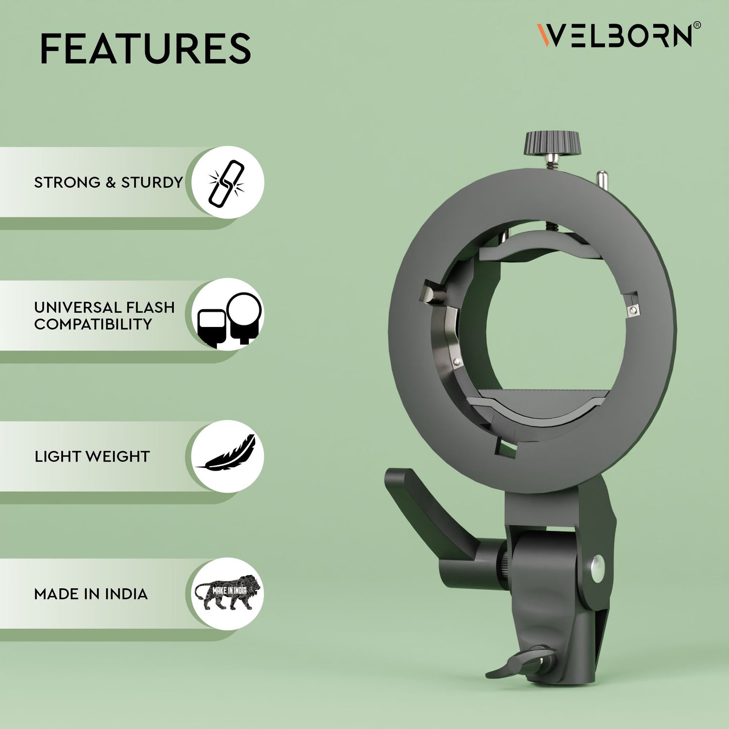 WELBORN Multipurpose S2 Type Speedlite Bracket for Round and Regular Head