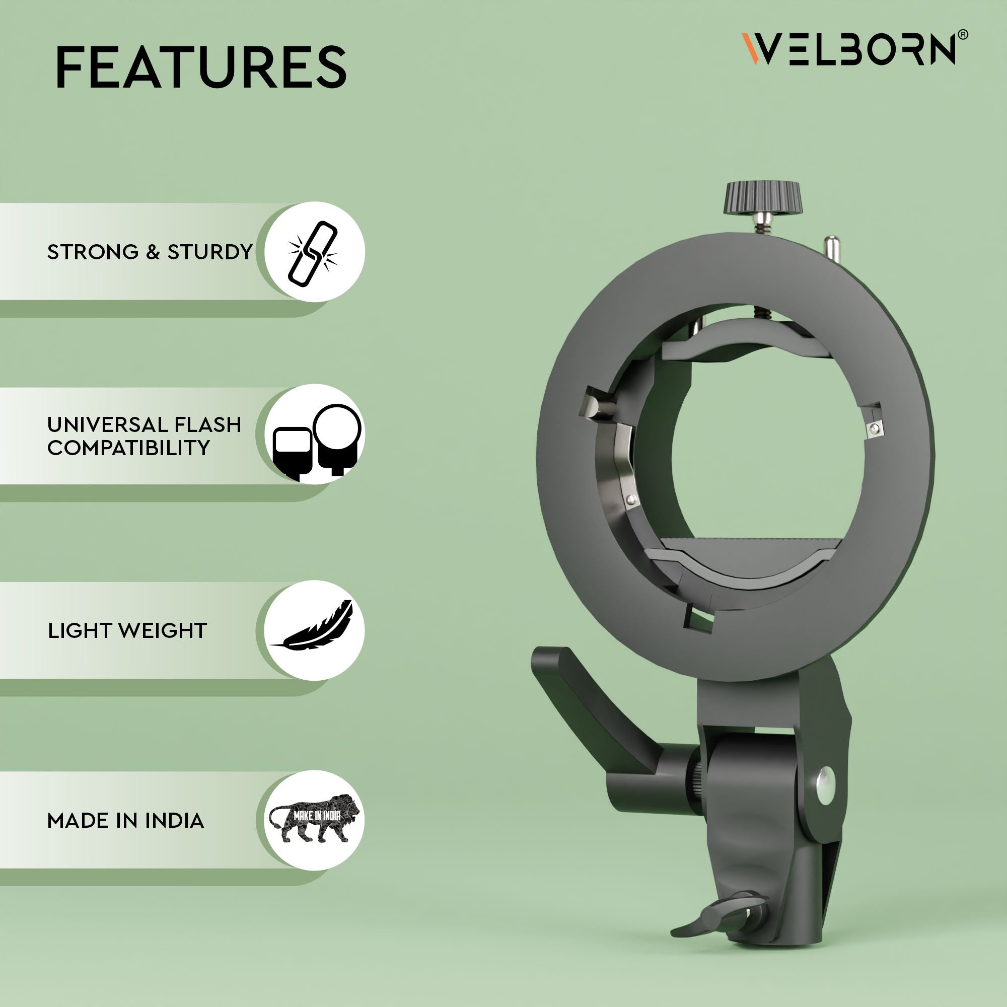 WELBORN Multipurpose S2 Type Speedlite Bracket for Round and Regular Head