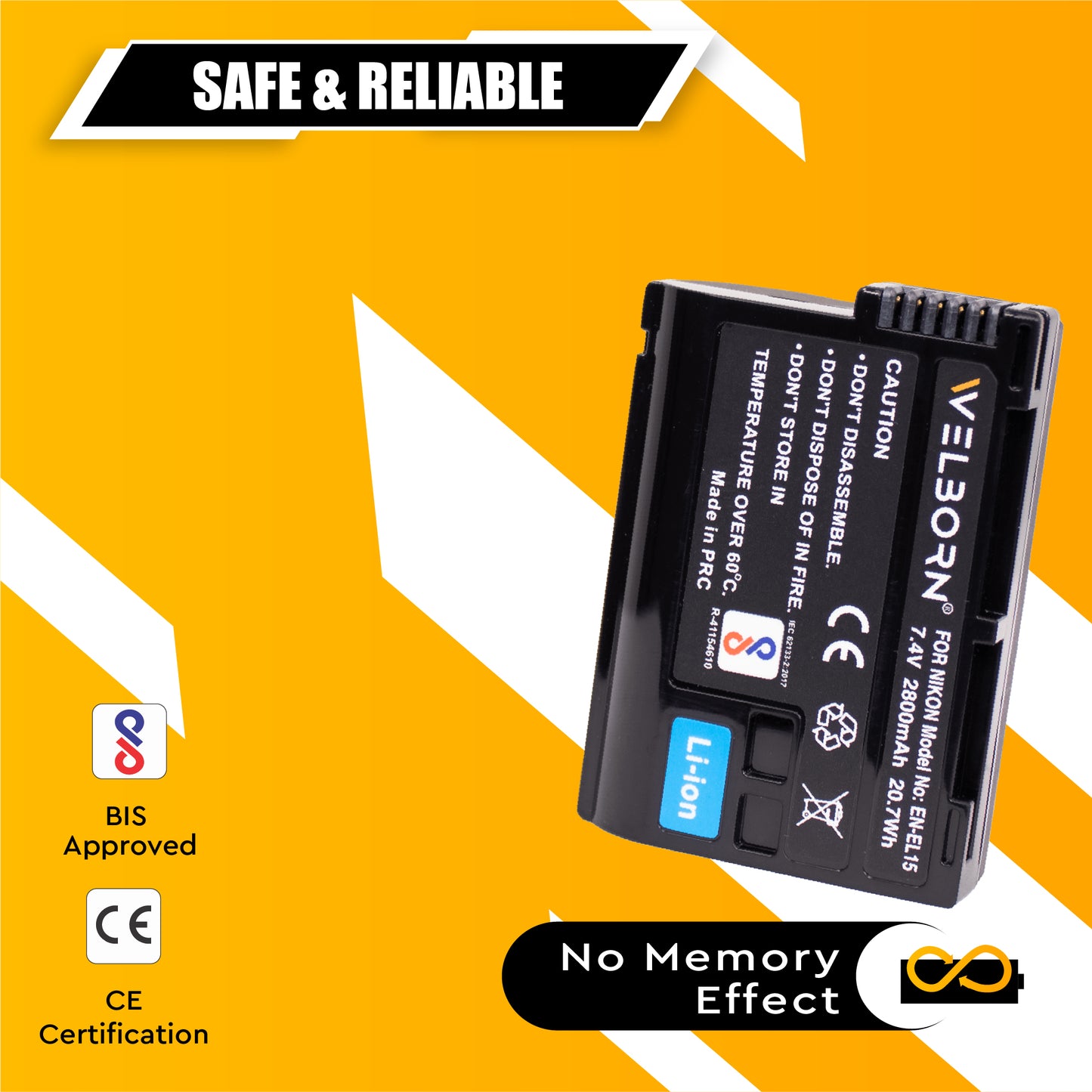 WELBORN EN-EL15 Rechargeable Battery Pack Compatible with Nikon DSLR D810A D600 D610 D7000 D7100 D7200 D800 D800E D810 D780 D850 D750 D500 D7500 Z6 II Z7 II Z5 Z7 Z6 Nikon1 V1