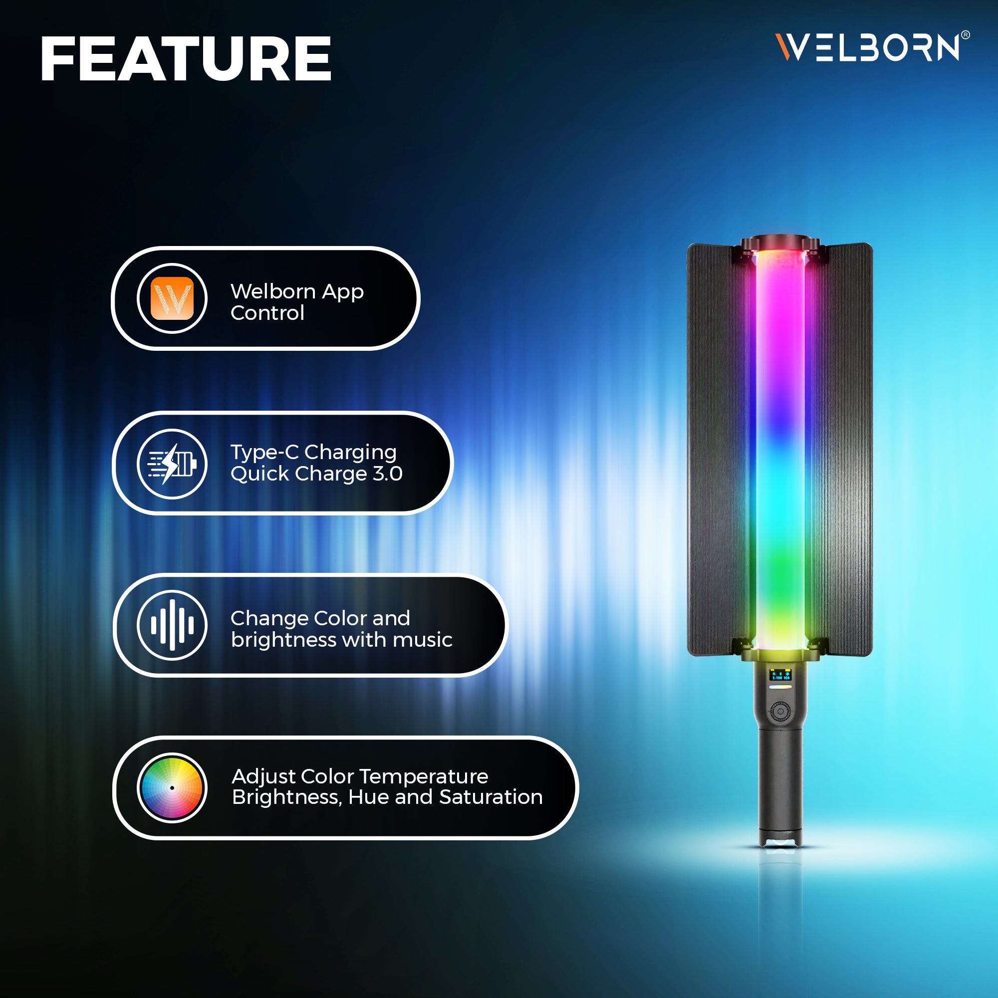 WELBORN SL500R-80W RGB LED Light Stick with App Control