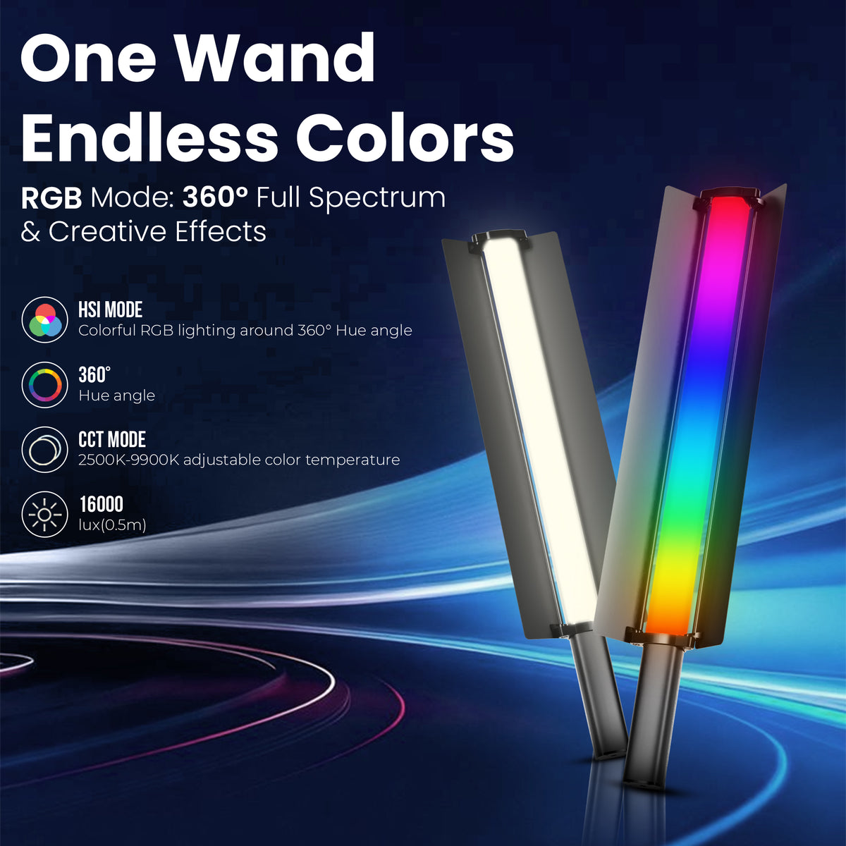 WELBORN RGB LED Stick Light 60W – Portable Video & Photography Light with App Control, Adjustable 2500K–9000K CCT & RGB Effects