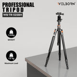 Welborn TR-525BH (60 Inch) Professional Aluminum Tripod Cum Monopod with Steady Rubberized Legs, Bubble Head for Adjustable Position Operating Height: 3200 mm Maximum Load Capacity: 7kgs (Black)