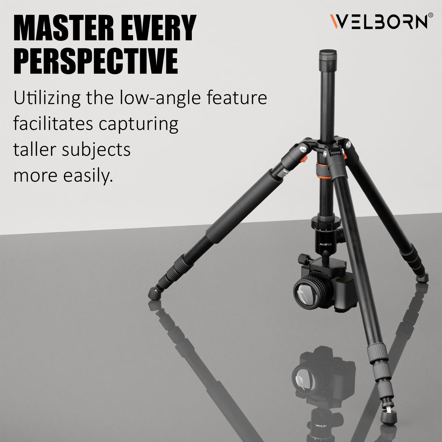 Welborn TR-525BH (60 Inch) Professional Aluminum Tripod Cum Monopod with Steady Rubberized Legs, Bubble Head for Adjustable Position Operating Height: 3200 mm Maximum Load Capacity: 7kgs (Black)
