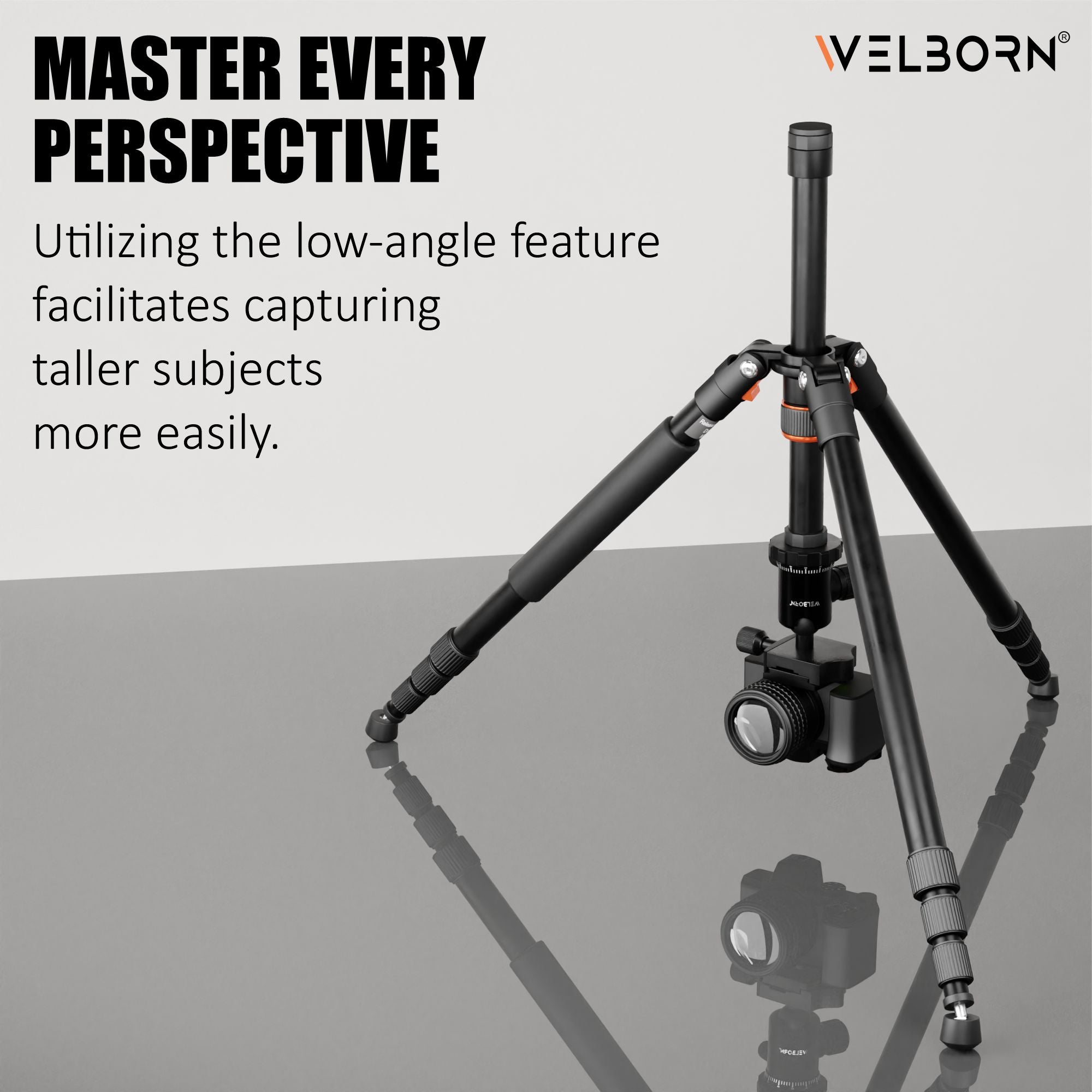 Welborn TR-525BH (60 Inch) Professional Aluminum Tripod Cum Monopod with Steady Rubberized Legs, Bubble Head for Adjustable Position Operating Height: 3200 mm Maximum Load Capacity: 7kgs (Black)