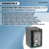 WELBORN VBT380 (12800 mAh) Lithium-ion Battery Compatible with HC-V160 HC-V180 HC-V380 HC-V510 HC-V520 HC-V550 HC-V710 HC-V720 HC-V750 HC-V770 HC-VX870 HC-VX981 HC-W580 HC-W850 HC-WXF991 Camera