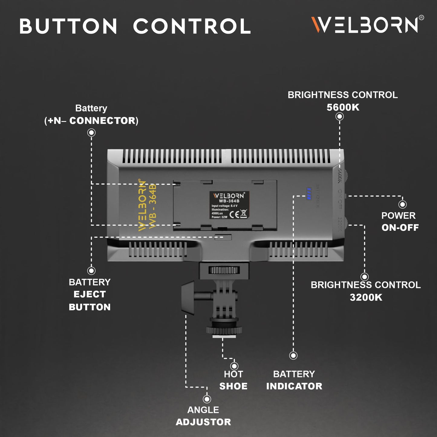 Welborn Bi-Color Dimmable 364 LED Video Light for YouTube Video, Product Photography, Makeup Shoot and More