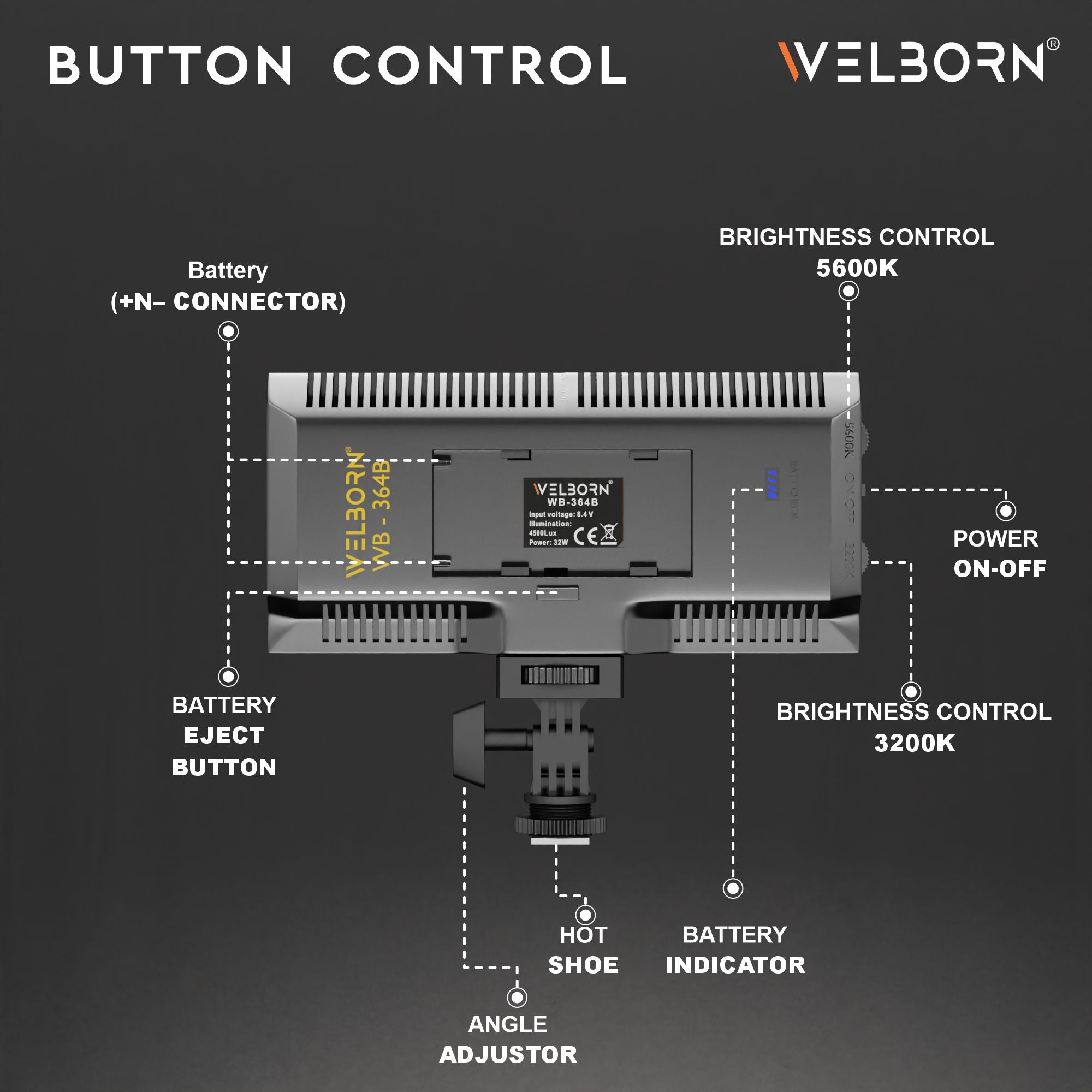 Welborn Bi-Color Dimmable 364 LED Video Light for YouTube Video, Product Photography, Makeup Shoot and More