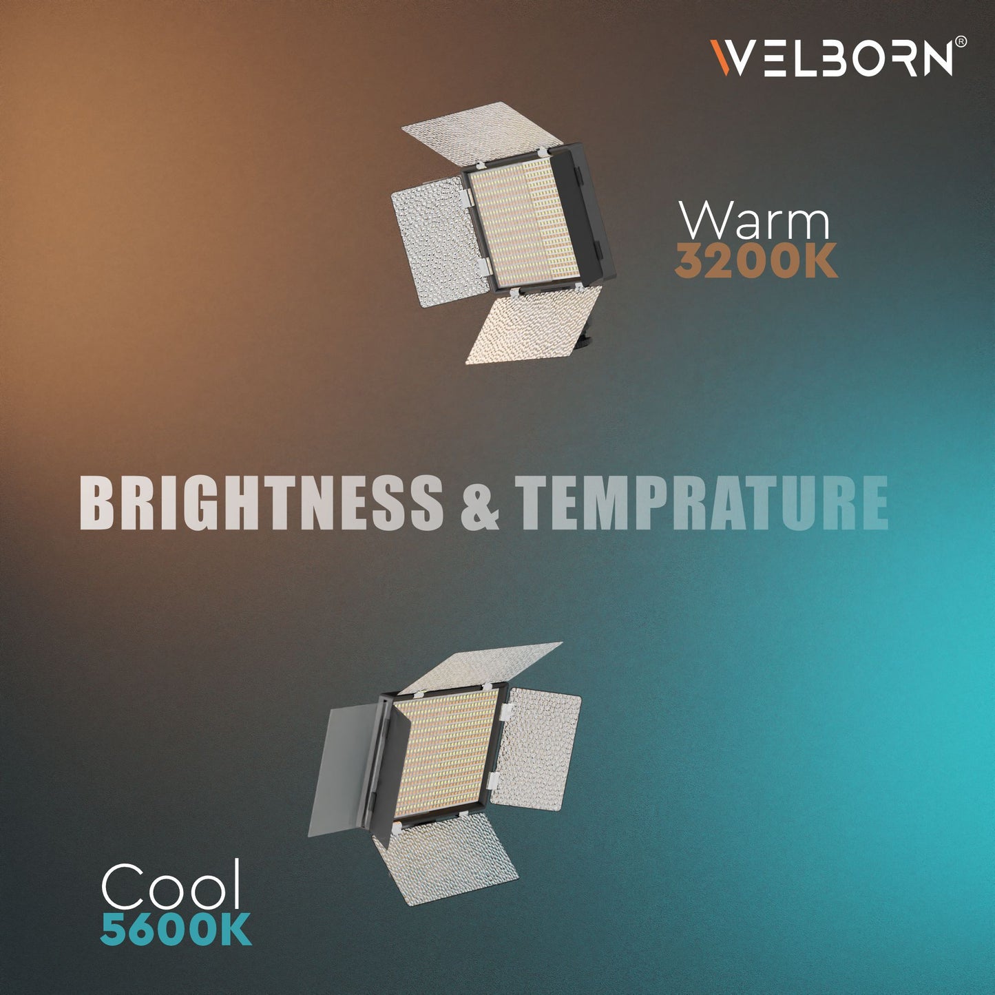 Welborn 768B-BD Bi-Color LED Video Light with Barndoor – Adjustable Color Temperature for Professional Lighting