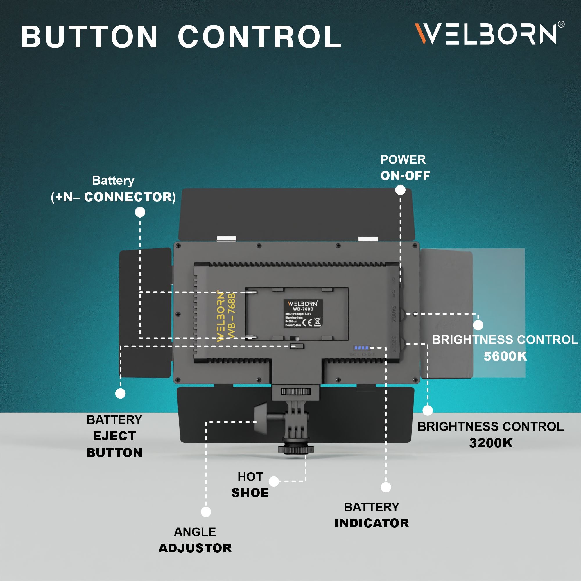 Welborn 768B-BD Bi-Color LED Video Light with Barndoor – Adjustable Color Temperature for Professional Lighting