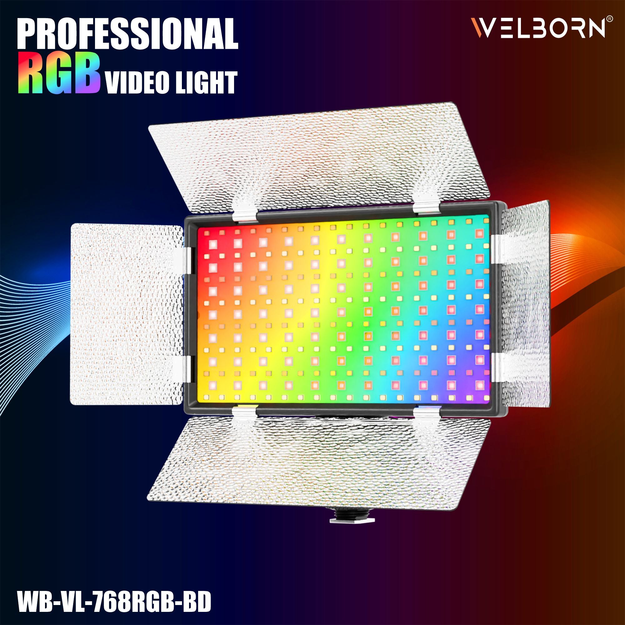Welborn 768RGB-BD LED Video Light with Barndoor – Adjustable Color Temperature for Professional Lighting with Barndoor