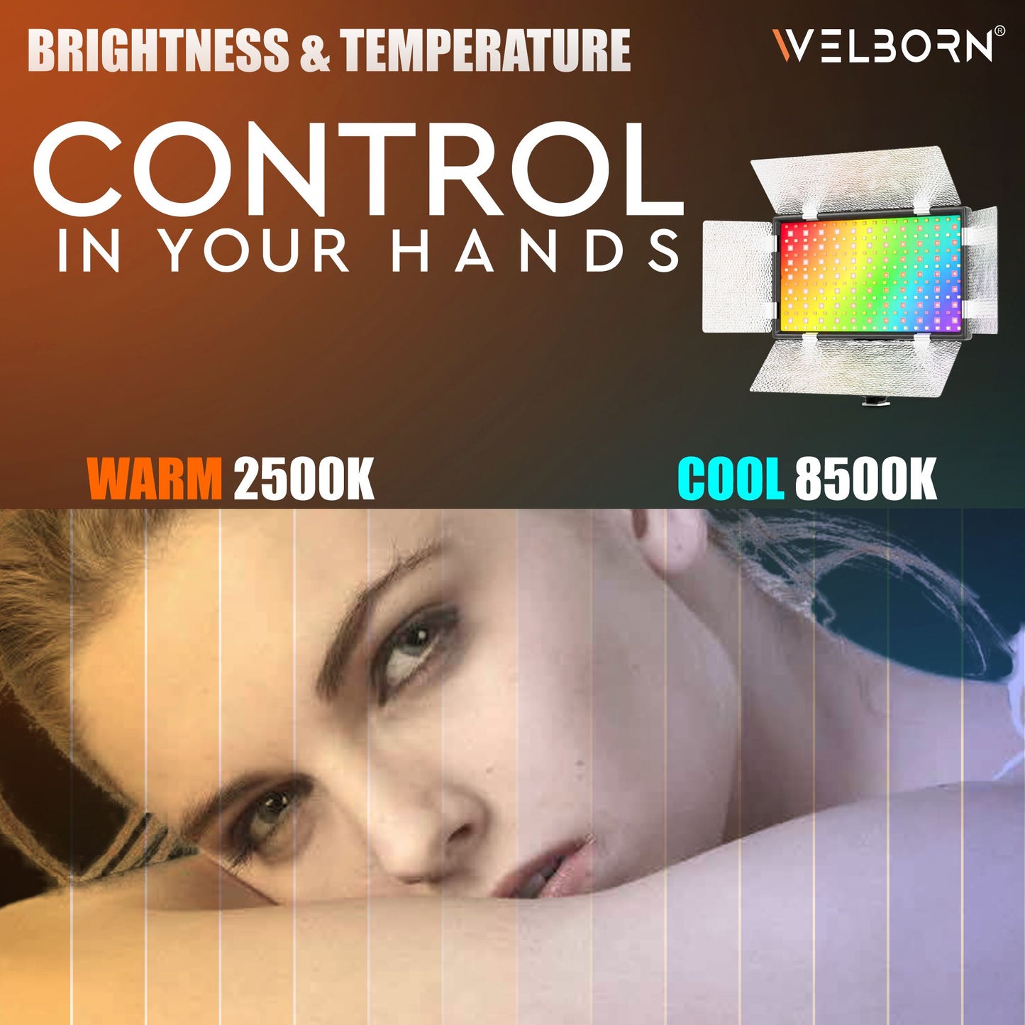 Welborn 768RGB-BD LED Video Light with Barndoor – Adjustable Color Temperature for Professional Lighting with Barndoor