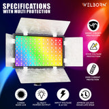 Welborn 768RGB-BD LED Video Light with Barndoor – Adjustable Color Temperature for Professional Lighting with Barndoor