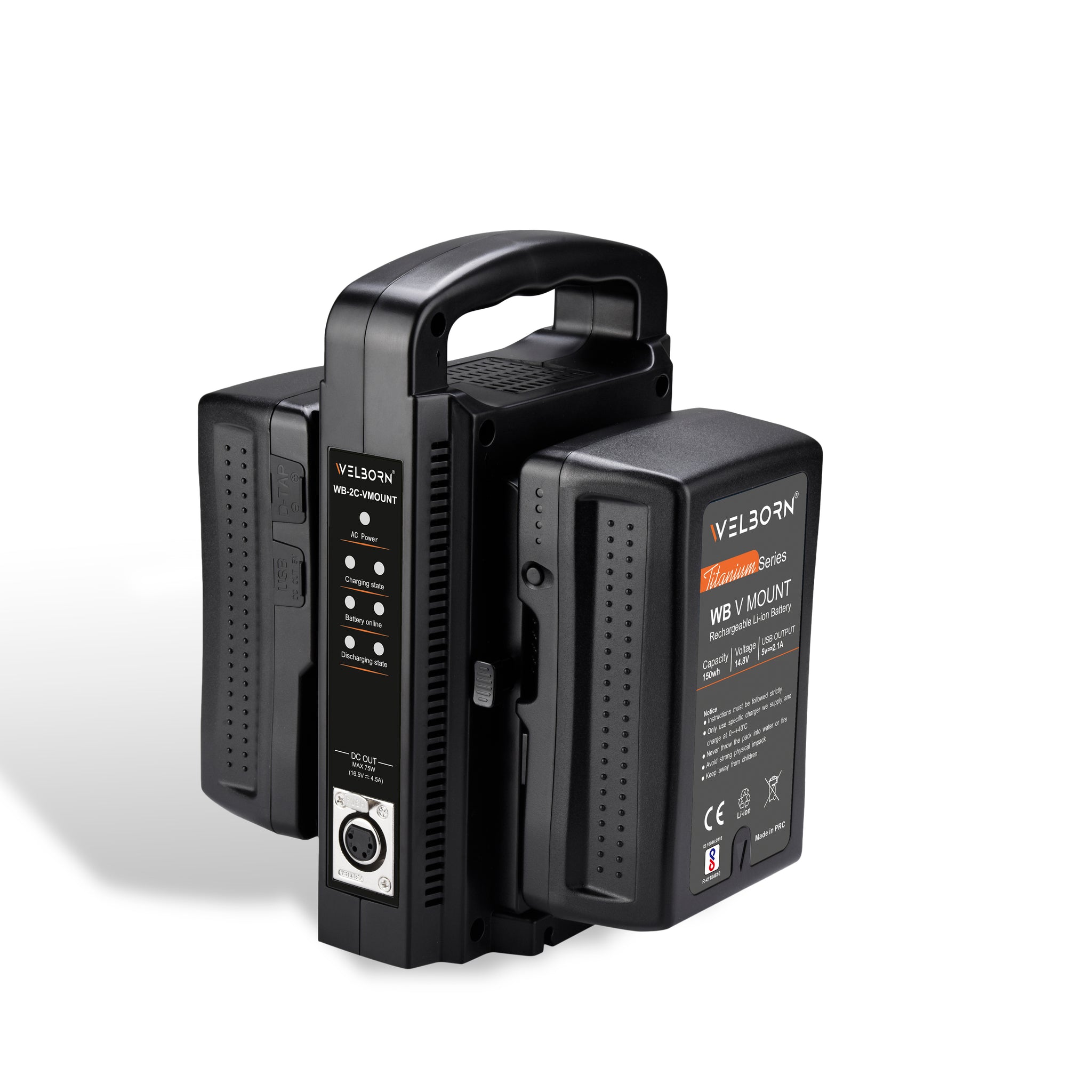 WELBORN Dual Slot V-Mount Charger (2C) for V-Mount Batteries – Fast Charging for Video & Cinema Gear