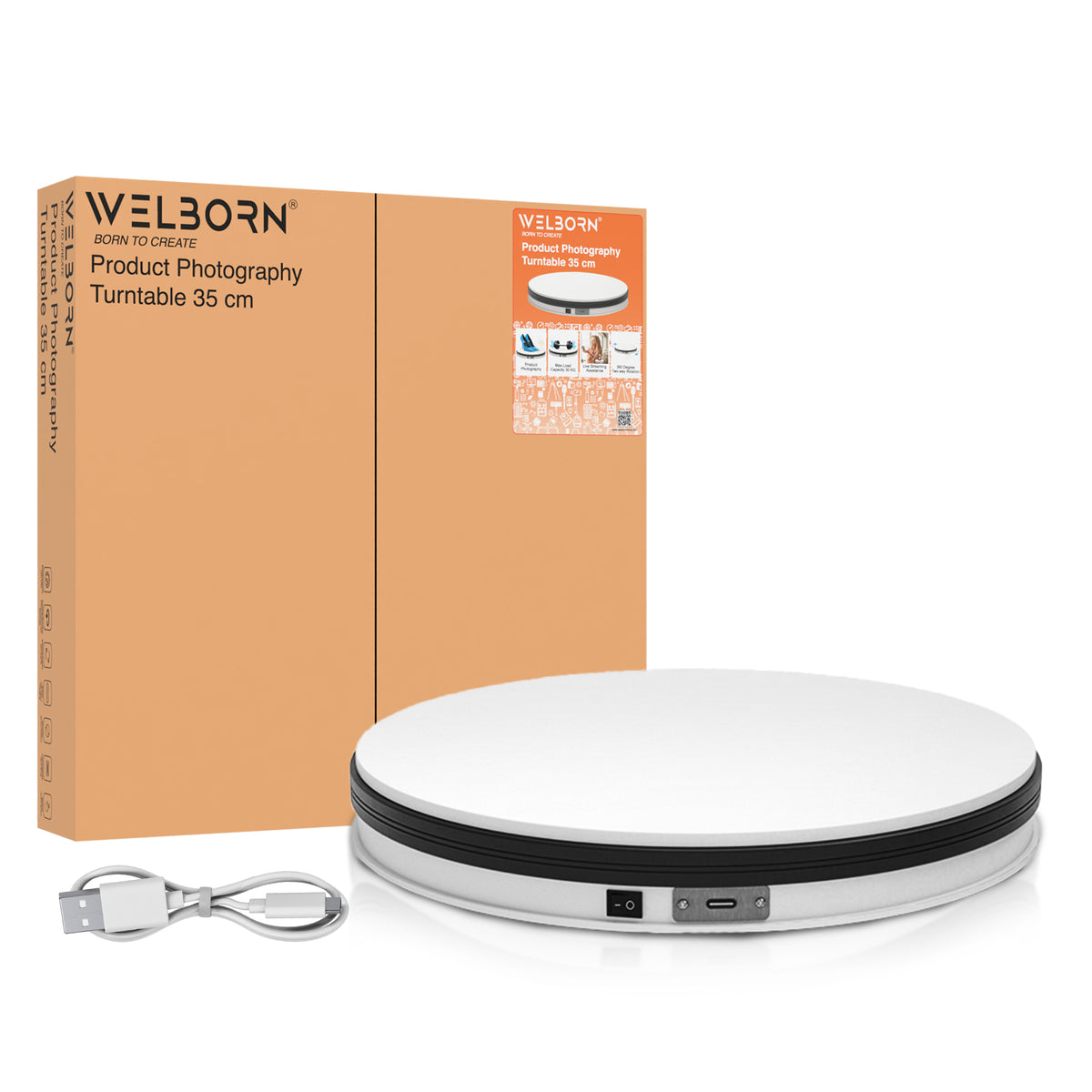 WELBORN 35cm Product Photography Turntable | 30KG Load Capacity | 360° Two-Way Rotation | Adjustable Rotation Speed | Type-C Charging | Electric Rotating Display Stand for Product Photography, Video, Live Streaming & E-Commerce