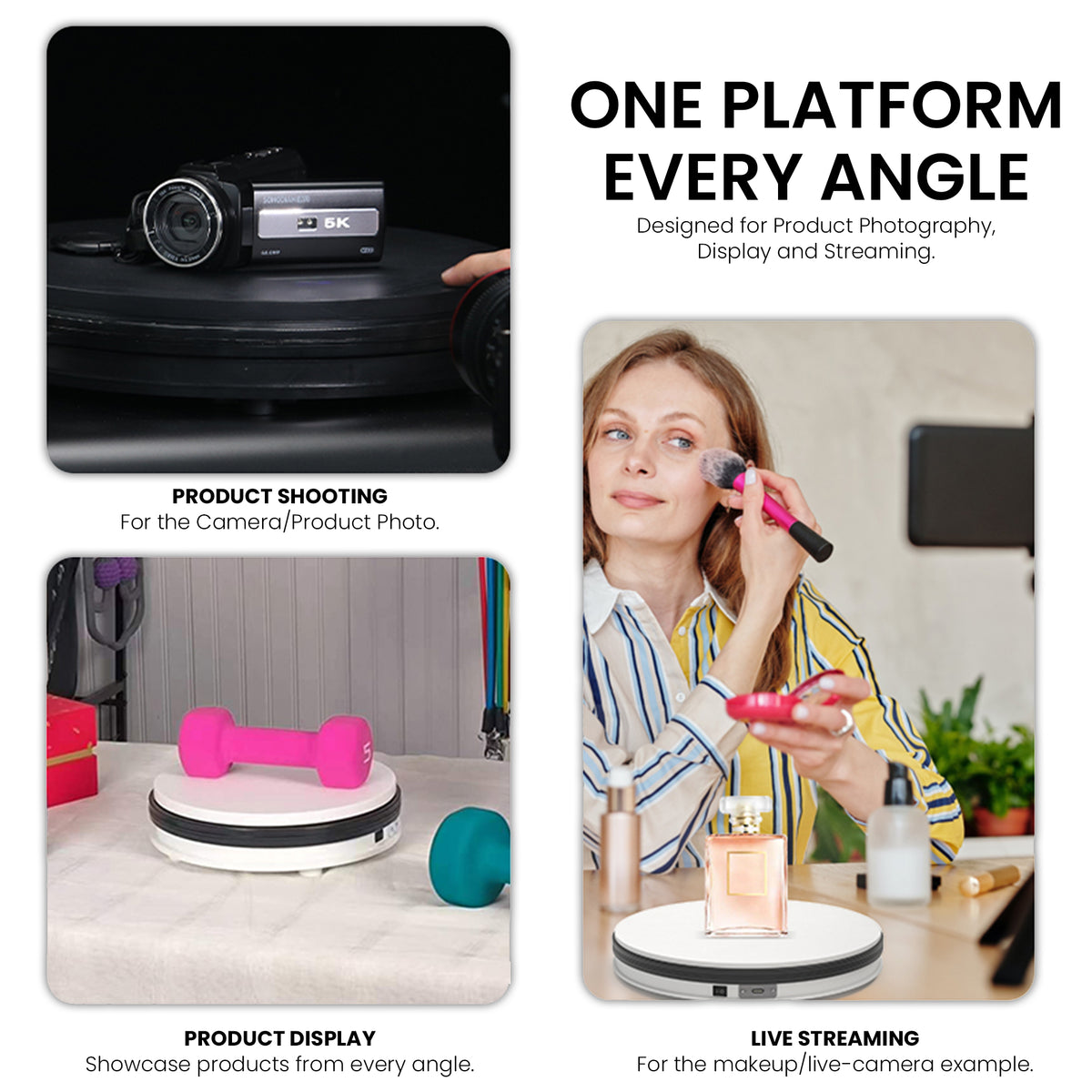WELBORN 35cm Product Photography Turntable | 30KG Load Capacity | 360° Two-Way Rotation | Adjustable Rotation Speed | Type-C Charging | Electric Rotating Display Stand for Product Photography, Video, Live Streaming & E-Commerce