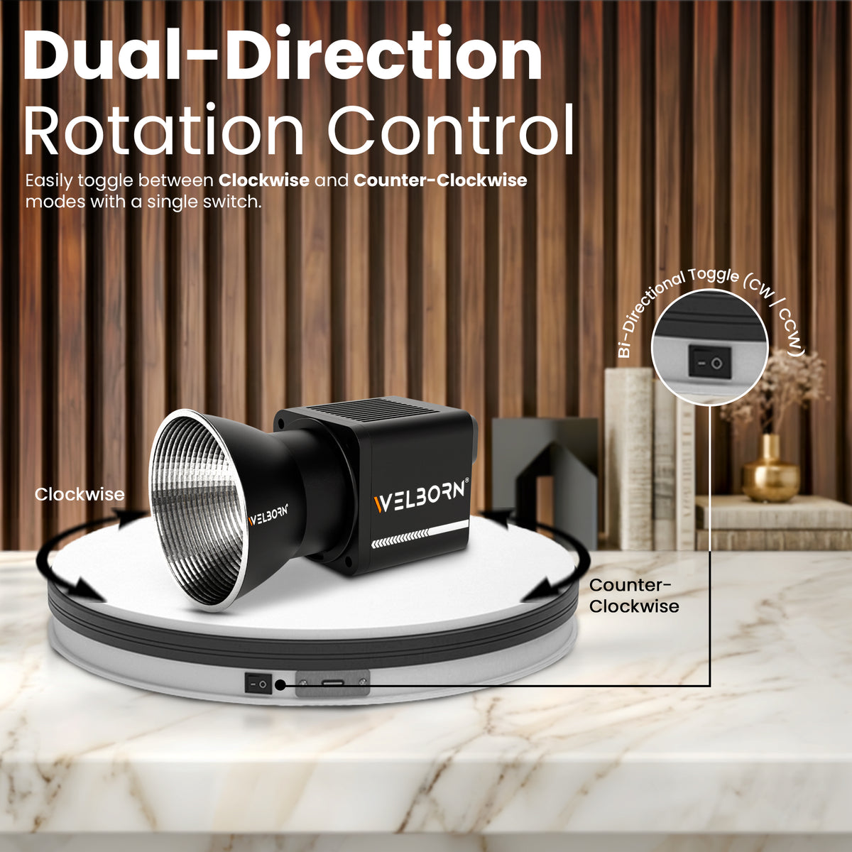 WELBORN 35cm Product Photography Turntable | 30KG Load Capacity | 360° Two-Way Rotation | Adjustable Rotation Speed | Type-C Charging | Electric Rotating Display Stand for Product Photography, Video, Live Streaming & E-Commerce