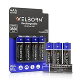 Welborn AA Rechargeable Ni-MH Batteries 3650 mAh | 1.2V Ultra High Power for Mid to High Drain Devices | Pack of 4