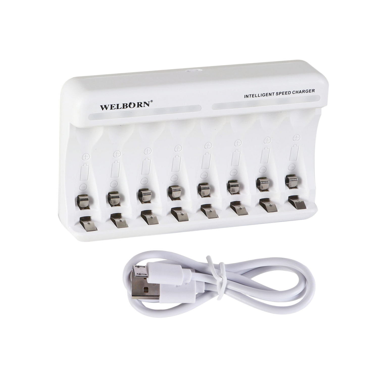 WELBORN WB-C-008 Ultra Fast Charger for Rechargeable Batteries AA & AAA Ni-MH, Charge 8 Batteries at a Time, Reliable Multi-Slot Charging