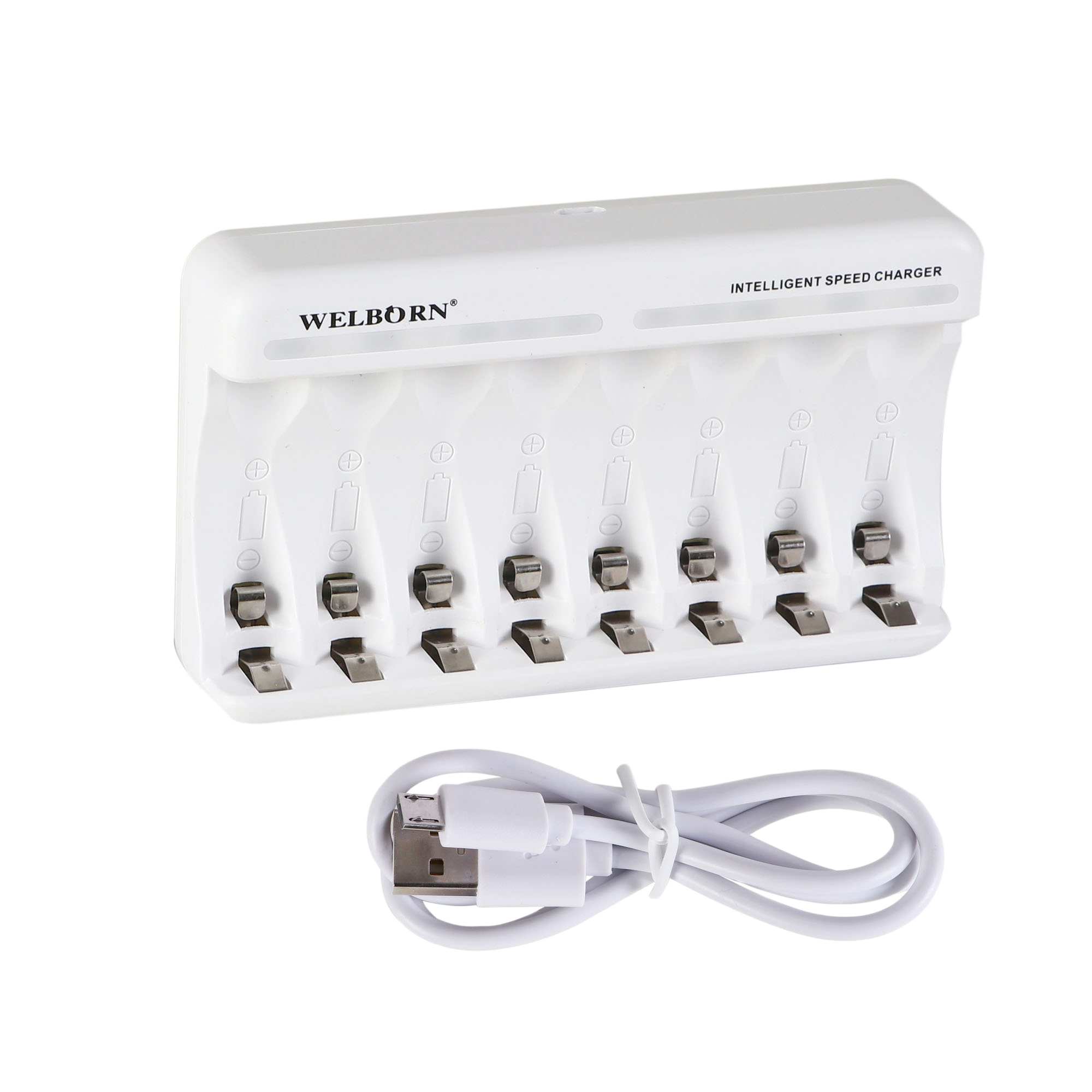 WELBORN WB-C-008 Ultra Fast Charger for Rechargeable Batteries AA & AAA Ni-MH, Charge 8 Batteries at a Time, Reliable Multi-Slot Charging